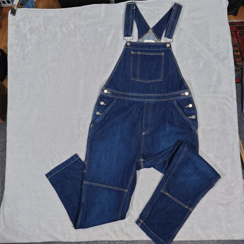 For Days Denim Overalls Womens 29 Double Knee Adjustable Straps Dark Wash Blue